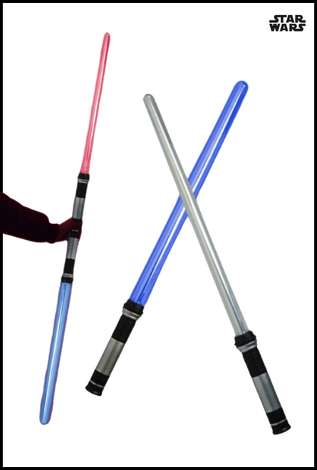 These light sabers come as a pack of 2 or there is a connector to join them into a doubled ended light saber. This light saber lights up and changes colours while also making noise, it takes 3x AAA batteries (batteries are NOT included). Shop online or instore at Singapore Charlie Cairns Australia.