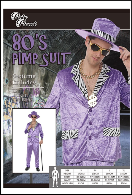 Purple Pimp Suit with Leopard Print, 80s, 90s, Gangster, Street.
 Shop online or instore at Singapore Charlie Cairns Australia.