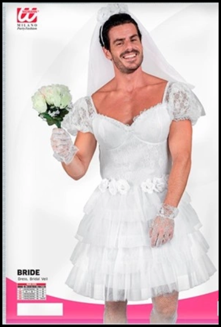 Male Bride costume, great for any buck's night out, or themed party Shop online or instore at Singapore Charlie Cairns Australia