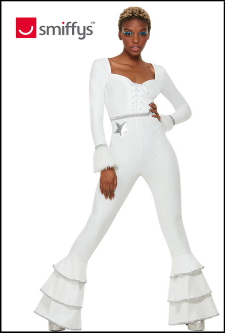 70s Deluxe Glam Costume, White Ruffled Jumpsuit
Shop online or Instore at Singapore Charlie Cairns Australia