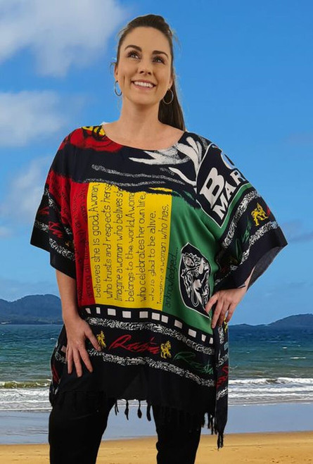 Print #A Ladies Shirt Freedom Jamaican Rasta, Groovy Rasta Wig, Hippie, Reggae, Bob Marley Costume, Jamaica, Shop online or instore at Singapore Charlie Cairns Australia.