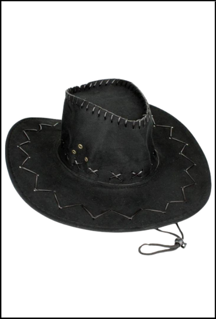 Black. Saddle up! This Aussie-style outback hat makes a great way to finish off your Country and Western Cowboy or drover costume. Hat is made from a felt style material and has an adjustable chin cord. Dress up for country and western music festival carnival, show, concert, gigs or events. Shop online or instore at Singapore Charlie's Cairns Australia.