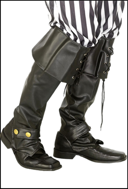 Black Pirate Boot Covers Costume Accessory, High Seas, Ship Mate, Fancy Dress, Shop online or instore at Singapore Charlie Cairns Australia.