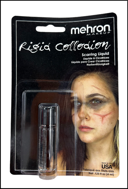 Rigid Collodion is a clear liquid that when dry, puckers the skin to create the appearance of a scar. To apply simply draw a line, with the included brush, to "fleshy" skin. This allows the product to pucker the skin (if the skin is too tight, the scar will not be as successful). For deeper scars, apply several coats after each previous has dried. To create an old scar, use a medium brown pencil and lightly put colour down the middle of the scar. Use a brush to blend and soften the colour. To make a fresher scar, apply a pink colour and blend. This will also eliminate any shine. Remove by peeling off. Use Spirit Gum Remover to dissolve any remaining product followed by soap and water. Shop online or instore at Singapore Charlie Cairns Australia.