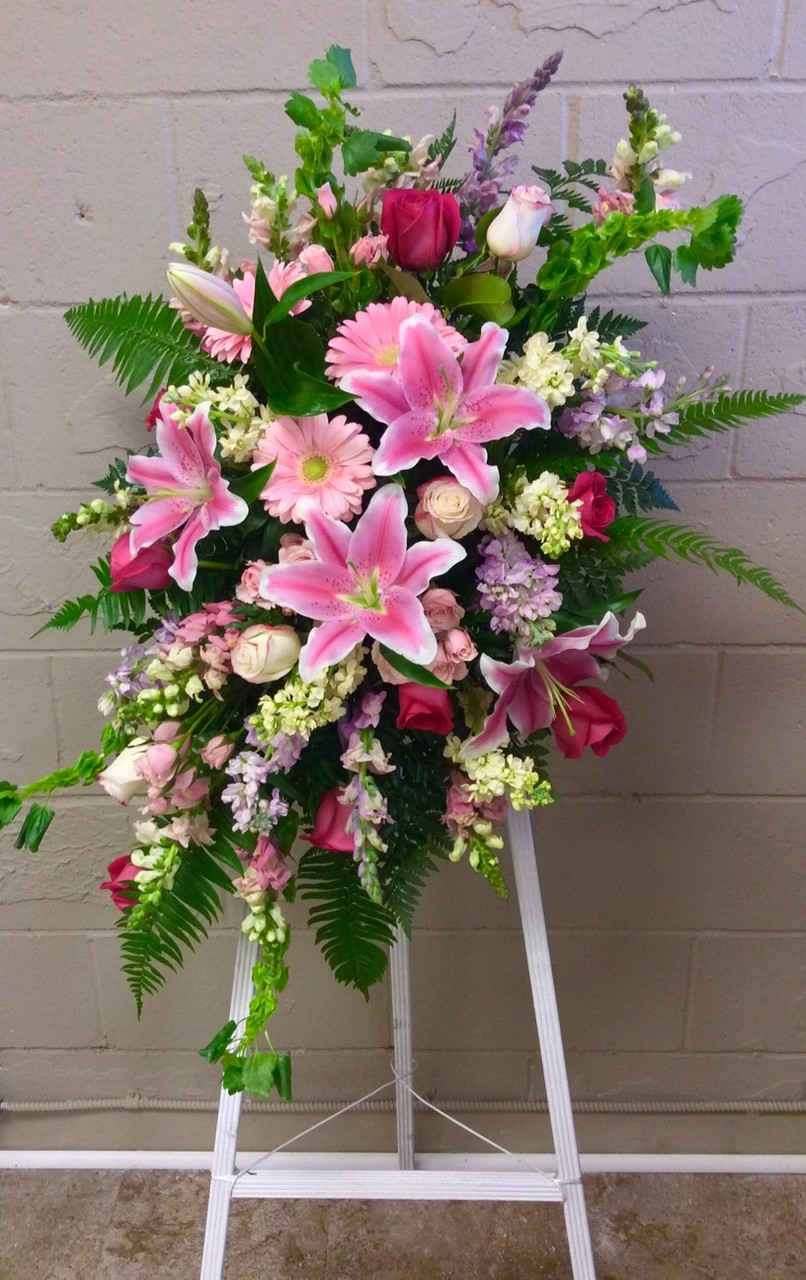 Lovely Pink Garden Standing Easel Spray