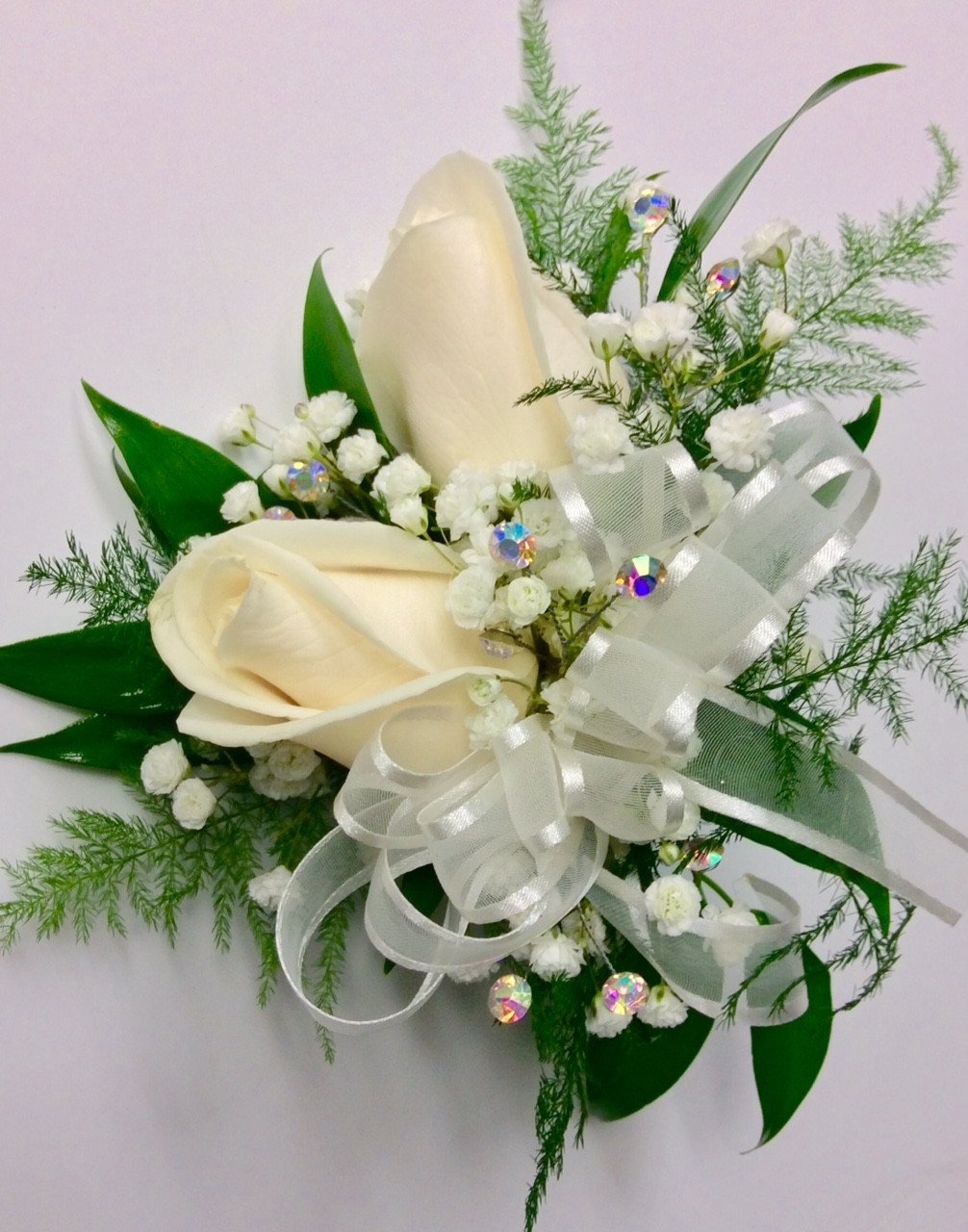 white wrist corsage