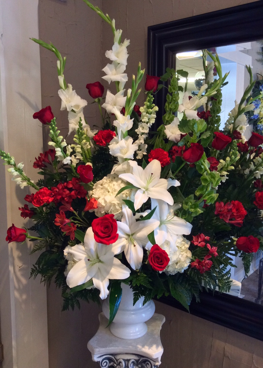 red and white floral arrangements