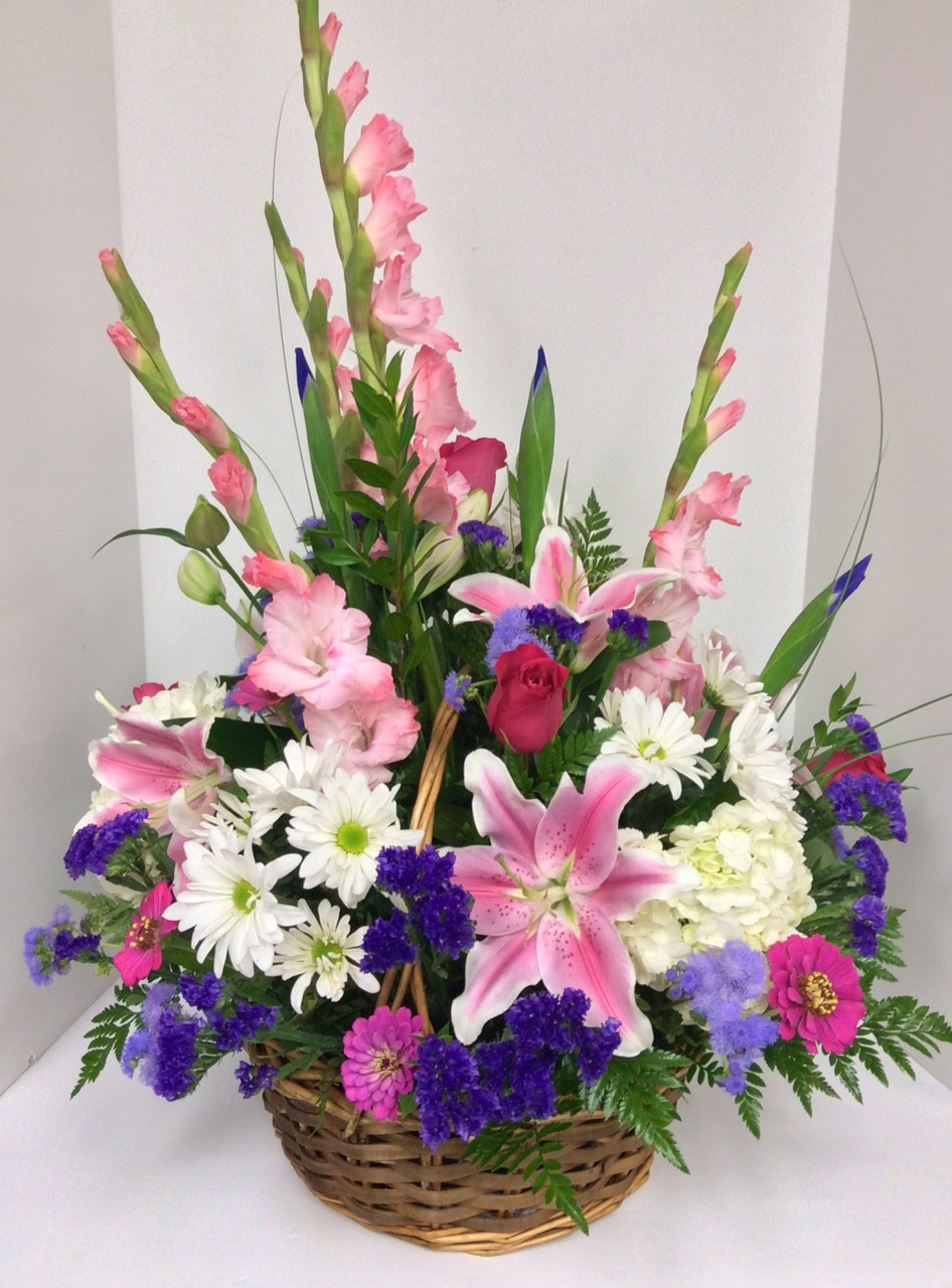 Pastel Pink and Purple Garden Basket - Centerville Florists