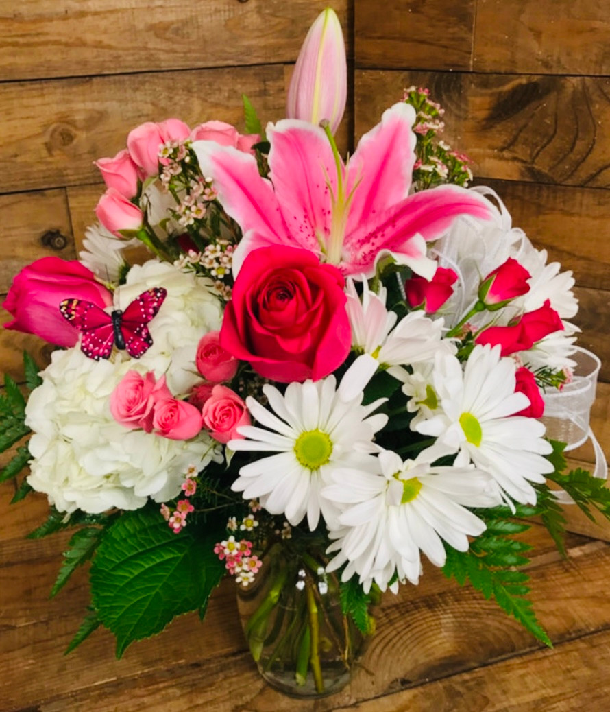 Pretty Little Lily and Butterfly Mixed Vase - Centerville Florists