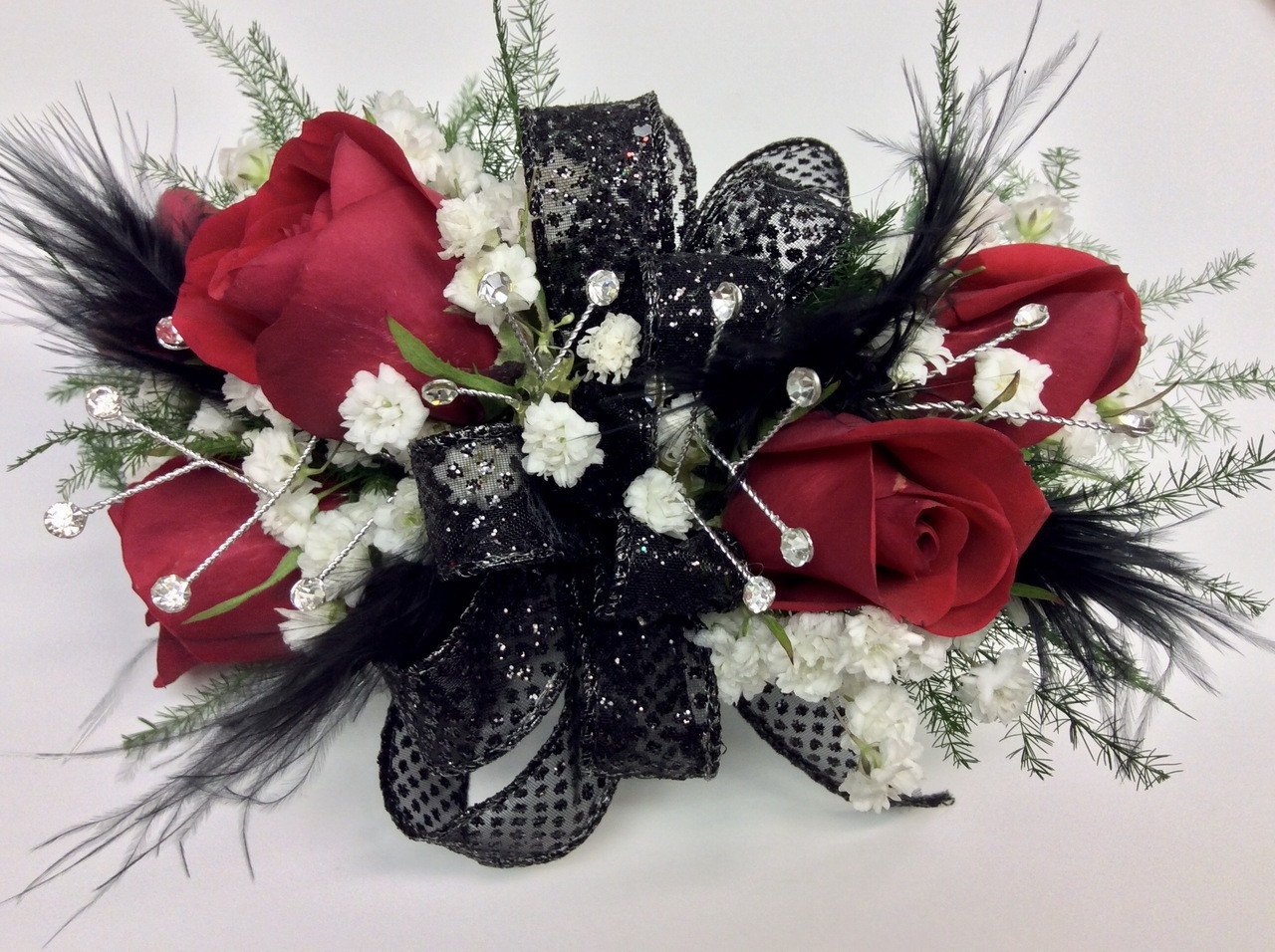 red wrist corsage