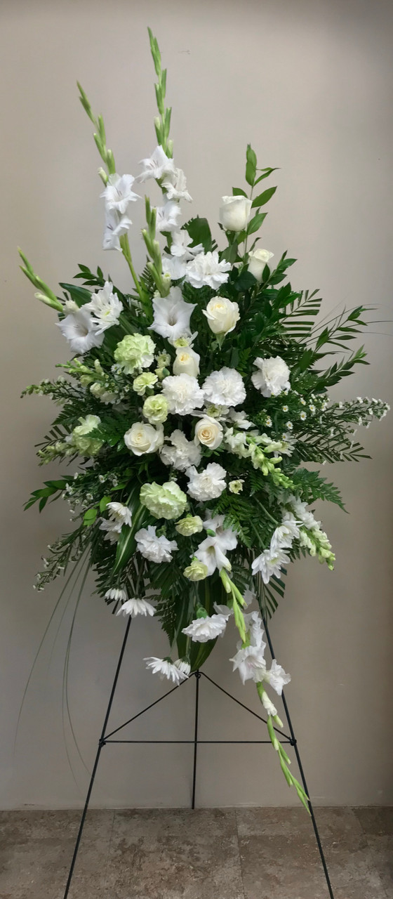 Stunning Standing Easel in Creamy whites and greens - Centerville Florists