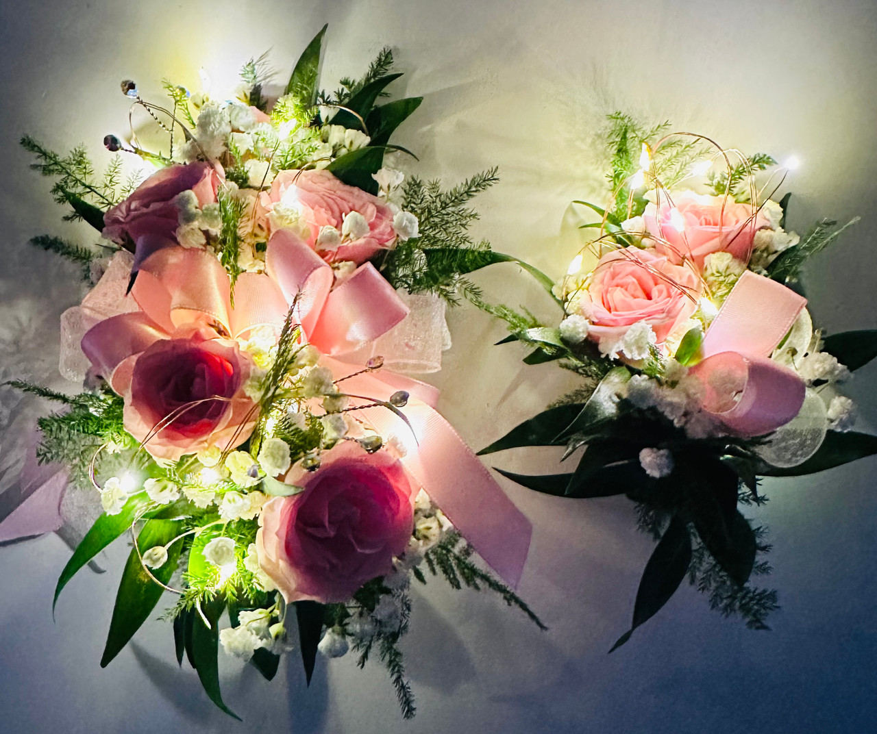 5 Bloom Sweetheart Rose Corsage and 2 Bloom Boutonnière with LED