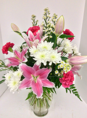 Pink Oriental Lily and Carnation Vase