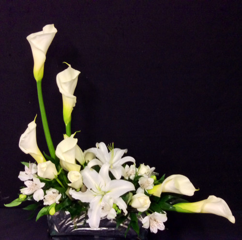Contemporary Arrangement With Calla Lilies and White Stargazers