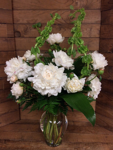 Large Vase of Peonies and Mixed Greenery