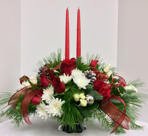 Classic Christmas 2 Candle Pedestal Centerpiece