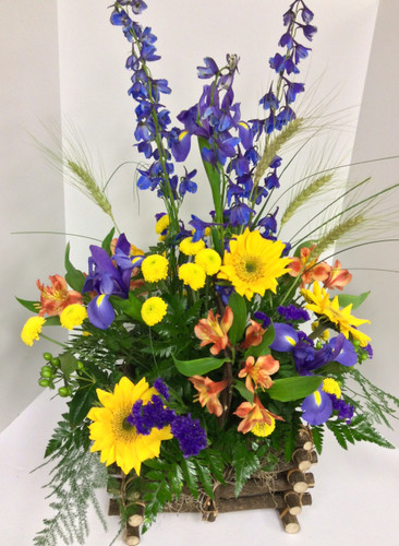 Sunflower and Iris Wildflower Garden Basket