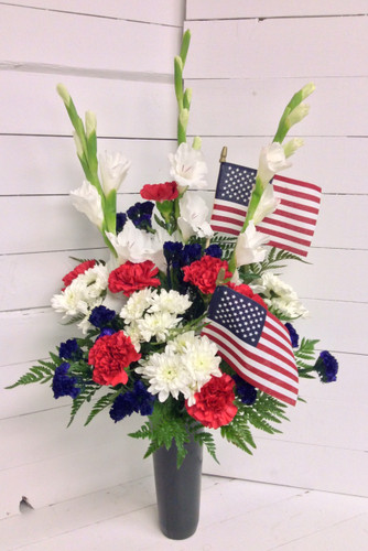 Patriotic Fresh Vase for a grave with flags