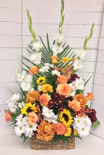 Fresh fiery Sunflower autumn basket