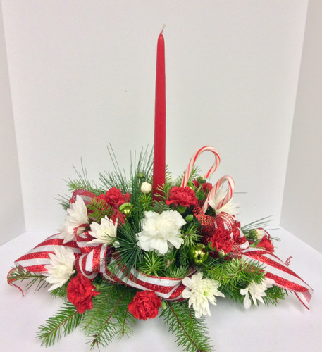 Single Candle Round Candy Cane Centerpiece