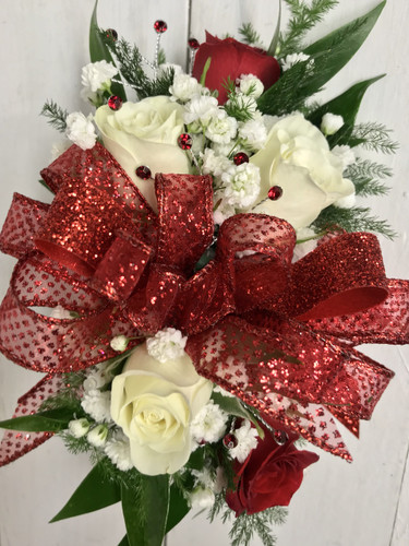 Red and White Mixed Sweetheart Corsage