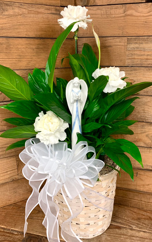 Peace Lily With Praying Angel Statue