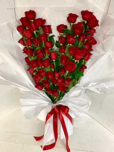 60 Freedom Red Ecuadorian Rose Heart Shaped Bouquet 