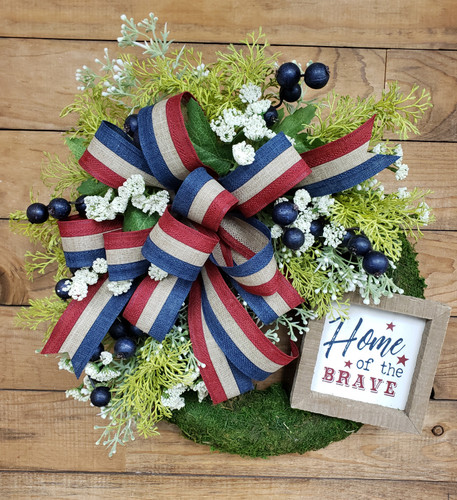 Home Of The Brave  Moss Covered Wreath - 14" Round