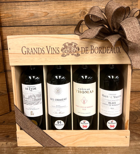 4 Bottle French Bordeaux Box With Burlap Bow