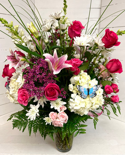 Large “Lily and Butterfly” Vase Arrangement