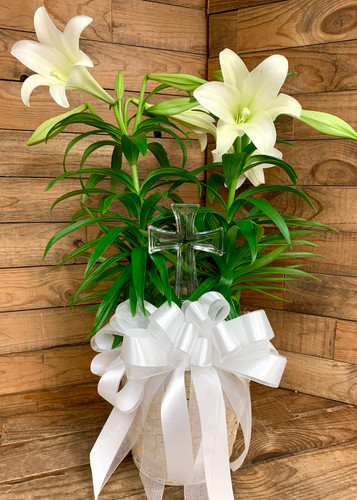 Double Easter Lily with Crystal Cross Keepsake