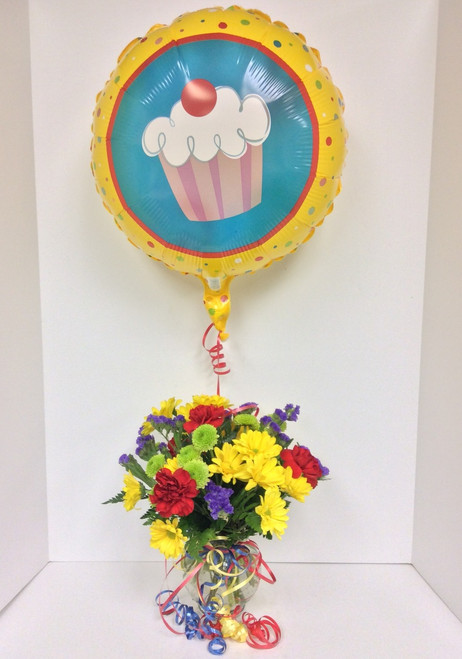 Festive Birthday Cheer Bouquet with Balloon