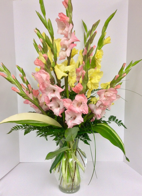 Mixed Greenery and Gladiola Arrangement