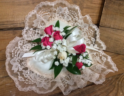 Heart Shaped Satin Pillow with Sweethearts