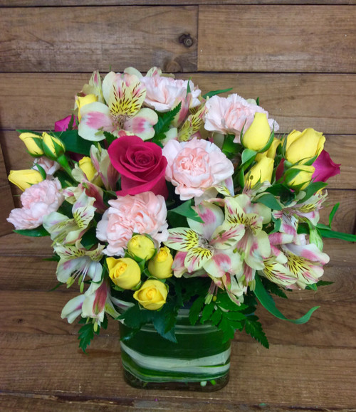 Spring Colored Cube in Shades of Pinks and Yellows