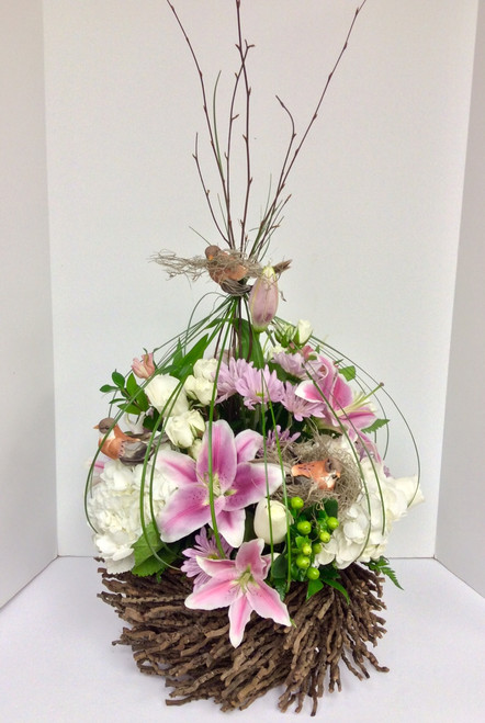 Large Fresh Bird Cage Arrangement with Hydrangea and lilies