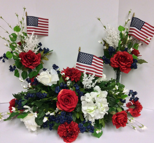 Patriotic Silk Grave Saddle with 2 Matching Side Pieces