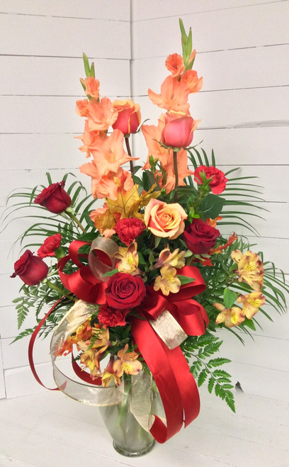 Flaming fresh Flemish vase arrangement