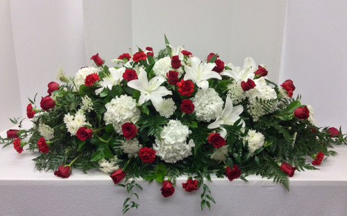 Stunning Red and White Garden Full Couch Casket Spray