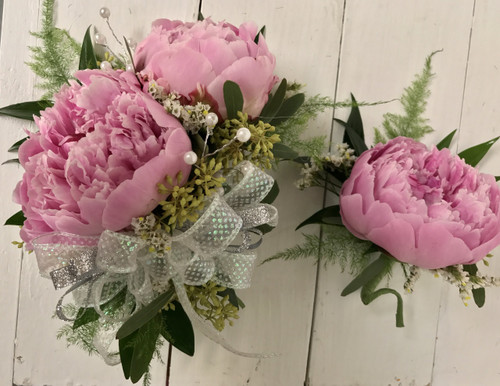 Beautiful Peony Wrist corsage and boutonnière Combo