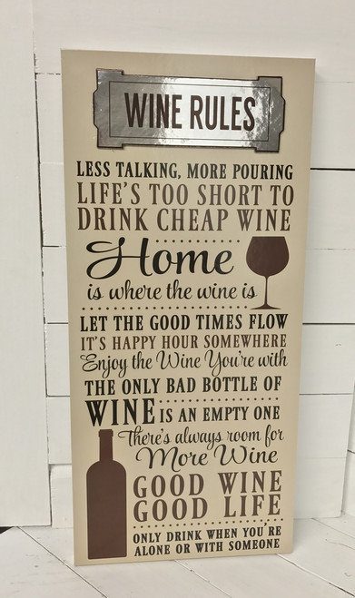 22 1/2" by 10" wine rules sign