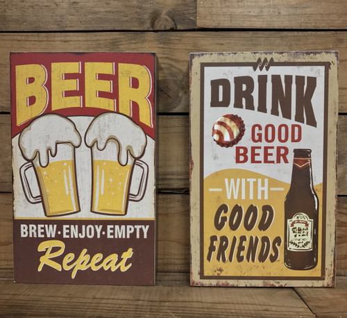 9 1/2" by 6" wooden vintage look beer signs