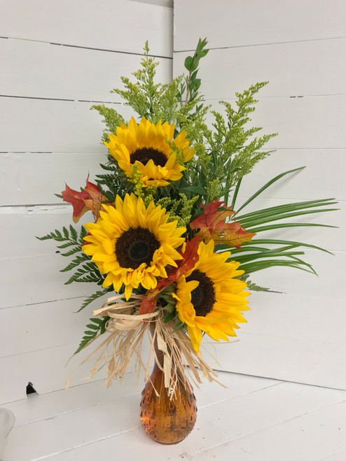 Sunflower Harvest Bud Vase with Fall Trim
