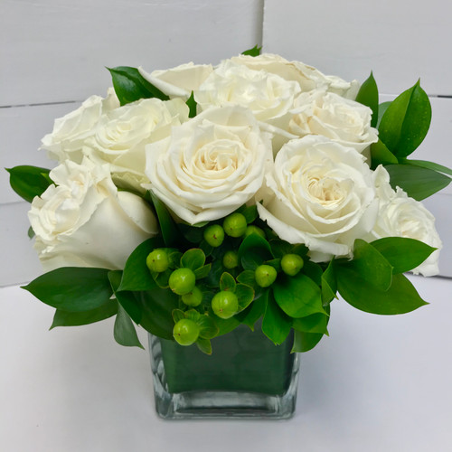 Lovely Dozen Compact Rose Cube with Berries