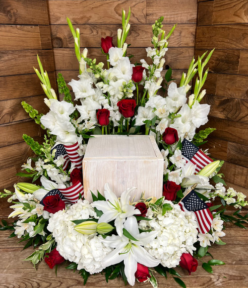 Patriotic Grand Urn Adornment in Red, White, and Blue