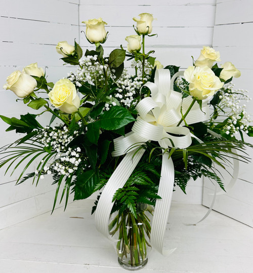 12 Long-Stemmed White Ecuadorean Roses 