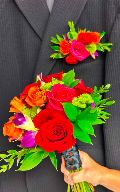 Vivid Colored Homecoming - Prom Bouquet and Pocket Square Boutonnière Combo