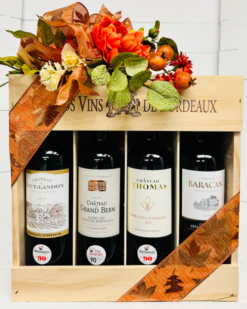 Beautiful 4 Bottle French Bordeaux Box - Autumn Trim