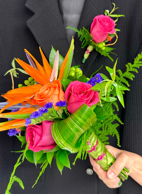 Tropical Prom Bouquet and Boutonnière Combo