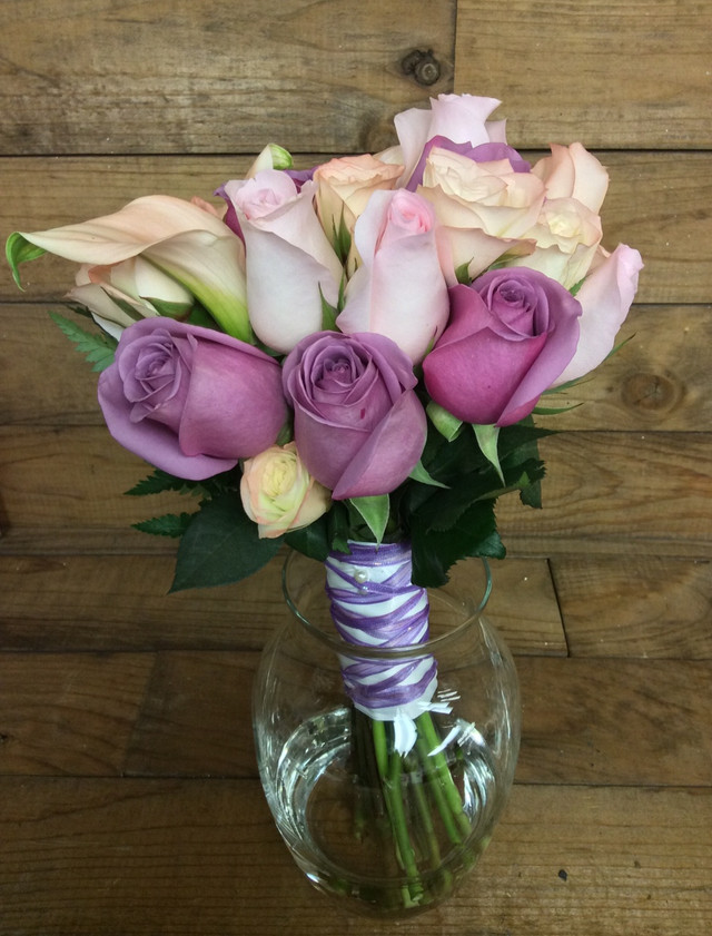 Handtied Bridal Bouquet with Standard and Spray Roses in Whites and